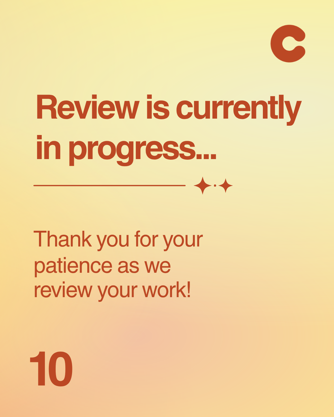 Review is currently in progress. Thank you for your patience as we review your work!