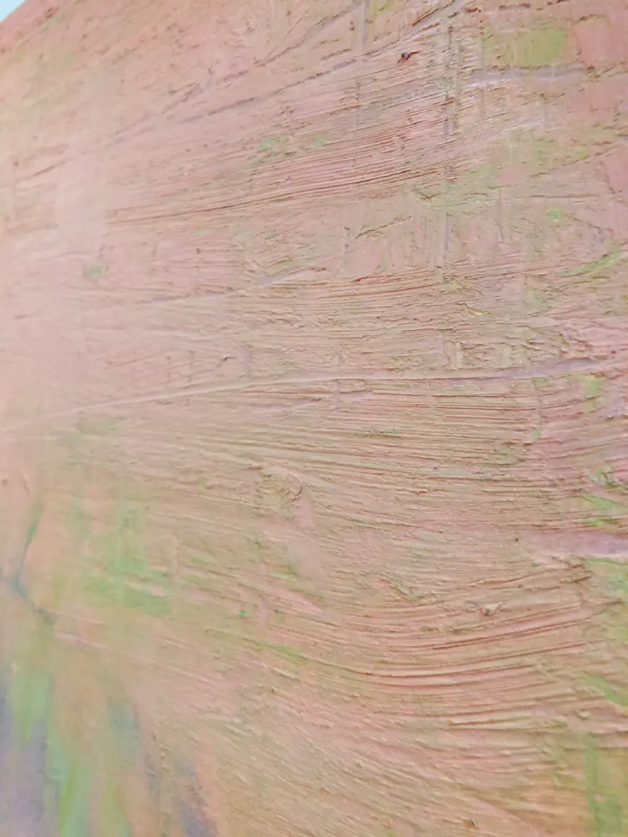 Textured flesh-pink canvas with green streaks.