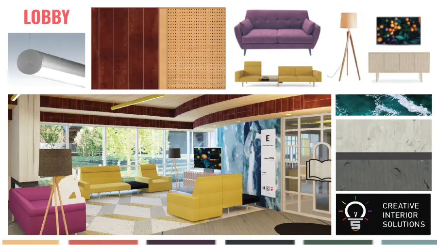 Lobby mockups. Includes colorful furniture.